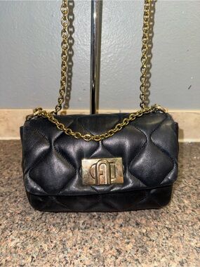 Furla Quilted Black Leather Crossbody bag EUC